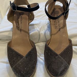 Eric Michael Espadrille Wedge w/Shimmering Black/Copper/Silver Toebox Treatment